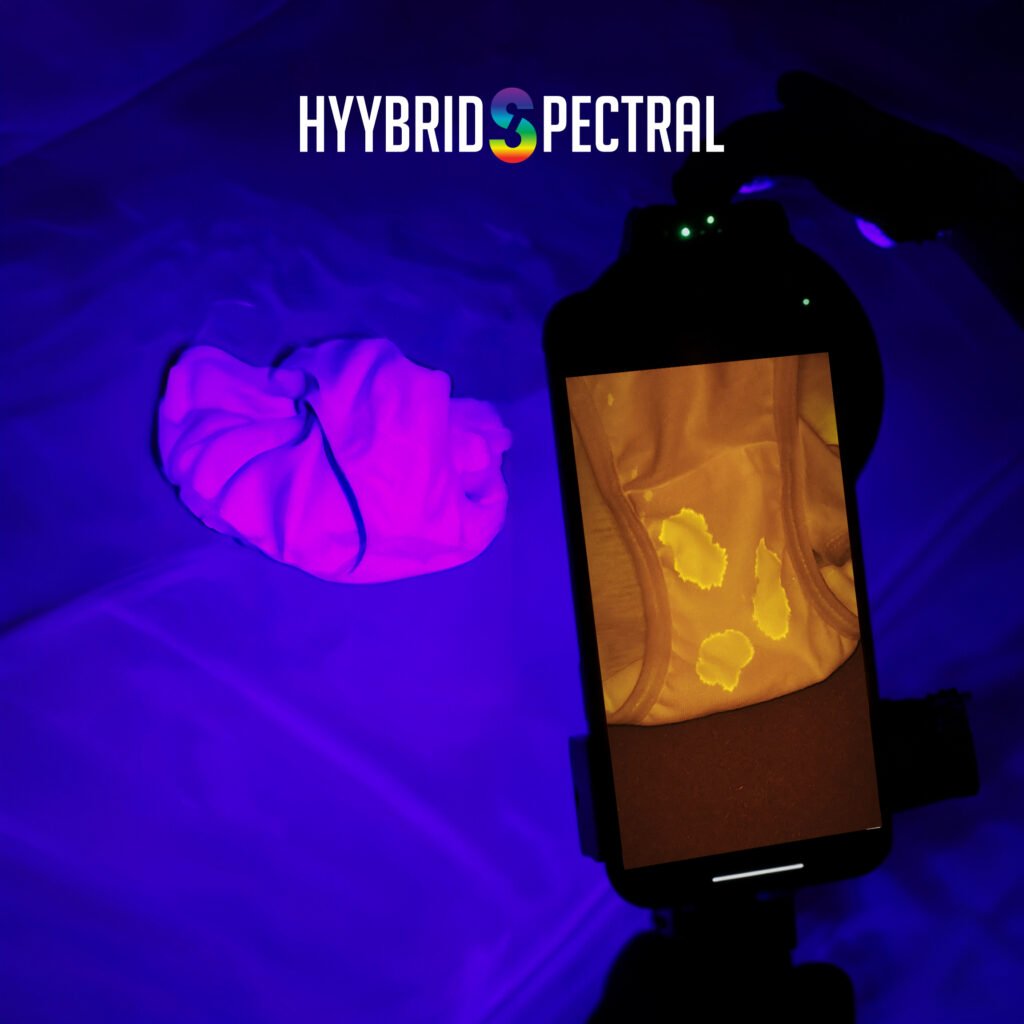 Revealing Invisible Body Fluid Traces with Multispectral Imaging of HyybridSpectral