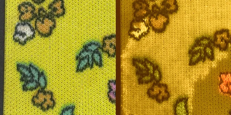 Urine on Cotton Fabric with a Yellow Background and a Multicolored Floral Pattern